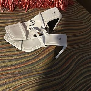 White Zara chunky heels